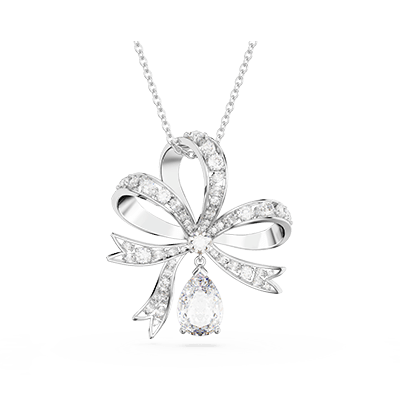 Volta pendant, Bow, Large, White, Rhodium plated