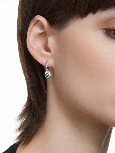 Constella drop earrings, Round cut, White, Rhodium plated