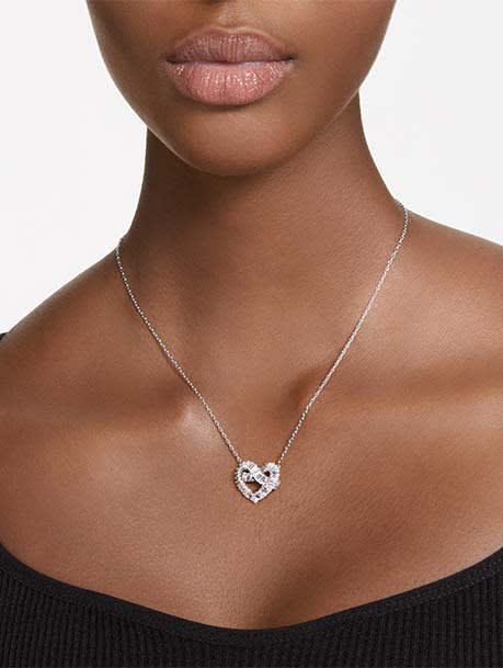 Matrix pendant, Mixed cuts, Heart, White, Rhodium plated