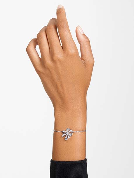 Volta bracelet, Bow, White, Rhodium plated
