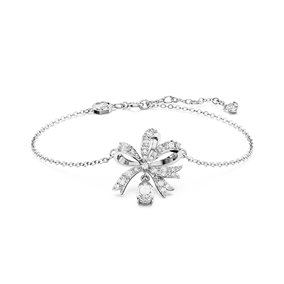 Volta bracelet, Bow, White, Rhodium plated