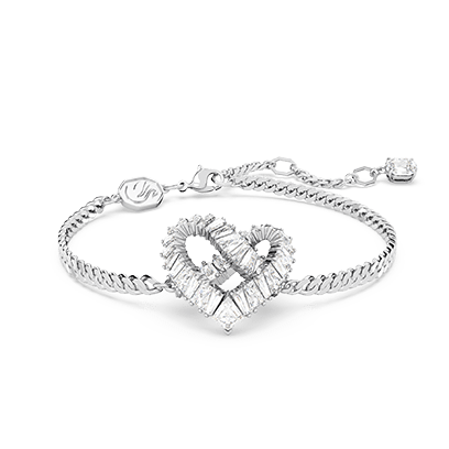 Matrix bracelet, Heart, White, Rhodium plated
