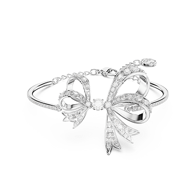Volta bangle, Bow, White, Rhodium plated