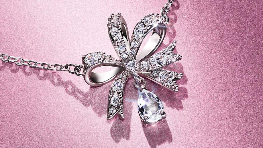 Volta pendant Bow, Large, White, Rhodium plated