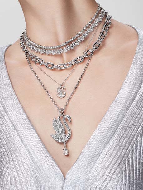 Swarovski Iconic Swan necklace, Swan, Long, White, Rhodium plated