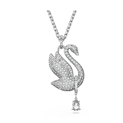 Swarovski Iconic Swan necklace, Swan, Long, White, Rhodium plated