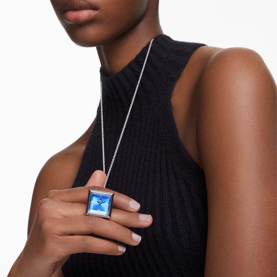 Pendant watch, Triangle cut, Blue, Stainless steel