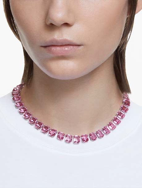 Millenia necklace, Octagon cut, Pink, Rhodium plated