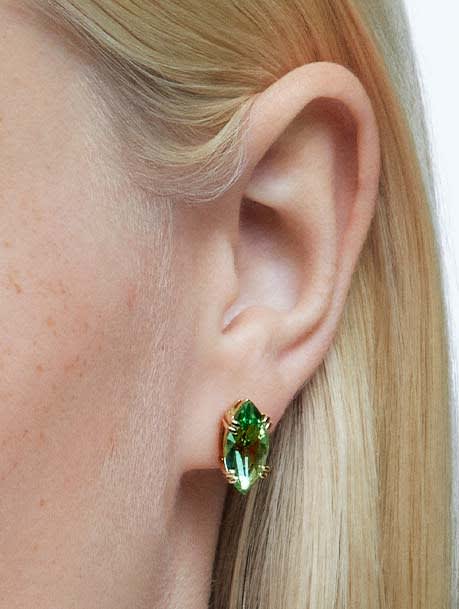 Gema stud earrings, Green, Gold-tone plated