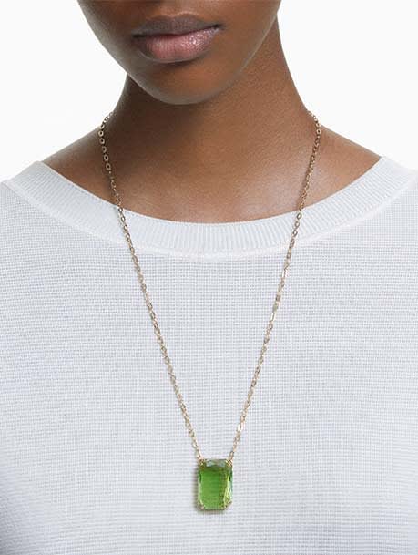 Millenia pendant, Octagon cut, Green, Gold-tone plated