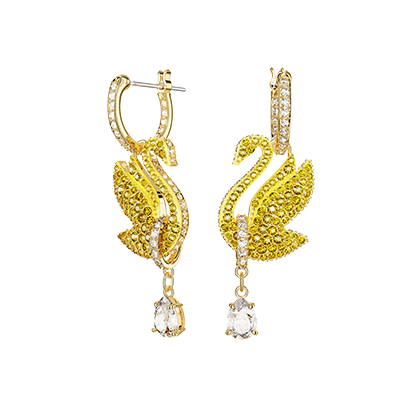 Swarovski Iconic Swan drop earrings, Swan, Yellow, Gold-tone plated