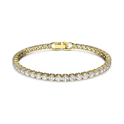 Tennis Deluxe bracelet, Round cut, White, Gold-tone plated