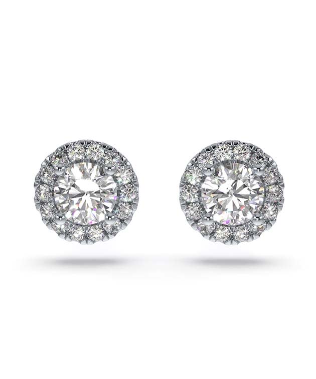 Signature stud earrings, Diamond TCW 0.75 carat, Center Stone 0.30 carat each, 14K white gold