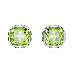 Peckové náušnice Birthstone, čtvercový výbrus, srpen, zelená, pokoveno rhodiem