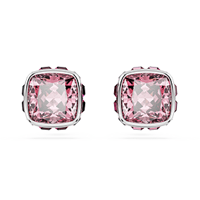 Peckové náušnice Birthstone, čtvercový výbrus, říjen, růžová, pokoveno rhodiem