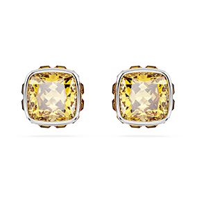 Peckové náušnice Birthstone, čtvercový výbrus, listopad, žlutá, pokoveno rhodiem