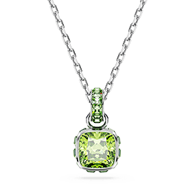 Přívěsek Birthstone, čtvercový výbrus, srpen, zelená, pokoveno rhodiem