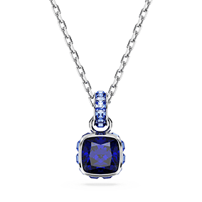 Přívěsek Birthstone, čtvercový výbrus, září, modrá, pokoveno rhodiem