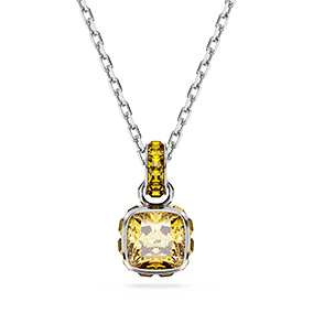 Přívěsek Birthstone, čtvercový výbrus, listopad, žlutá, pokoveno rhodiem