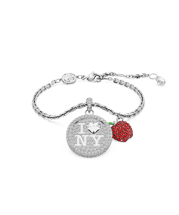 I Love NY bracelet, Red, Rhodium plated