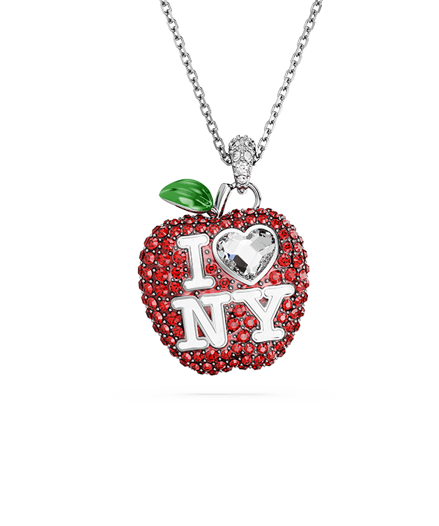 I Love NY pendant, Red, Rhodium plated