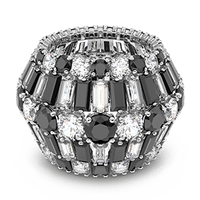Hyperbola cocktail ring, Mixed cuts, Black, Rhodium plated