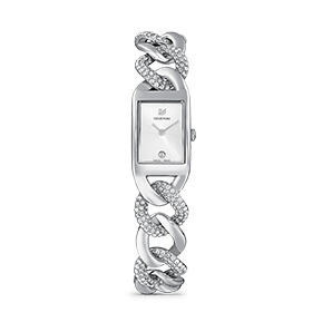 Cocktail watch Swiss Made, Pavé, Metal bracelet, Silver tone, Stainless steel