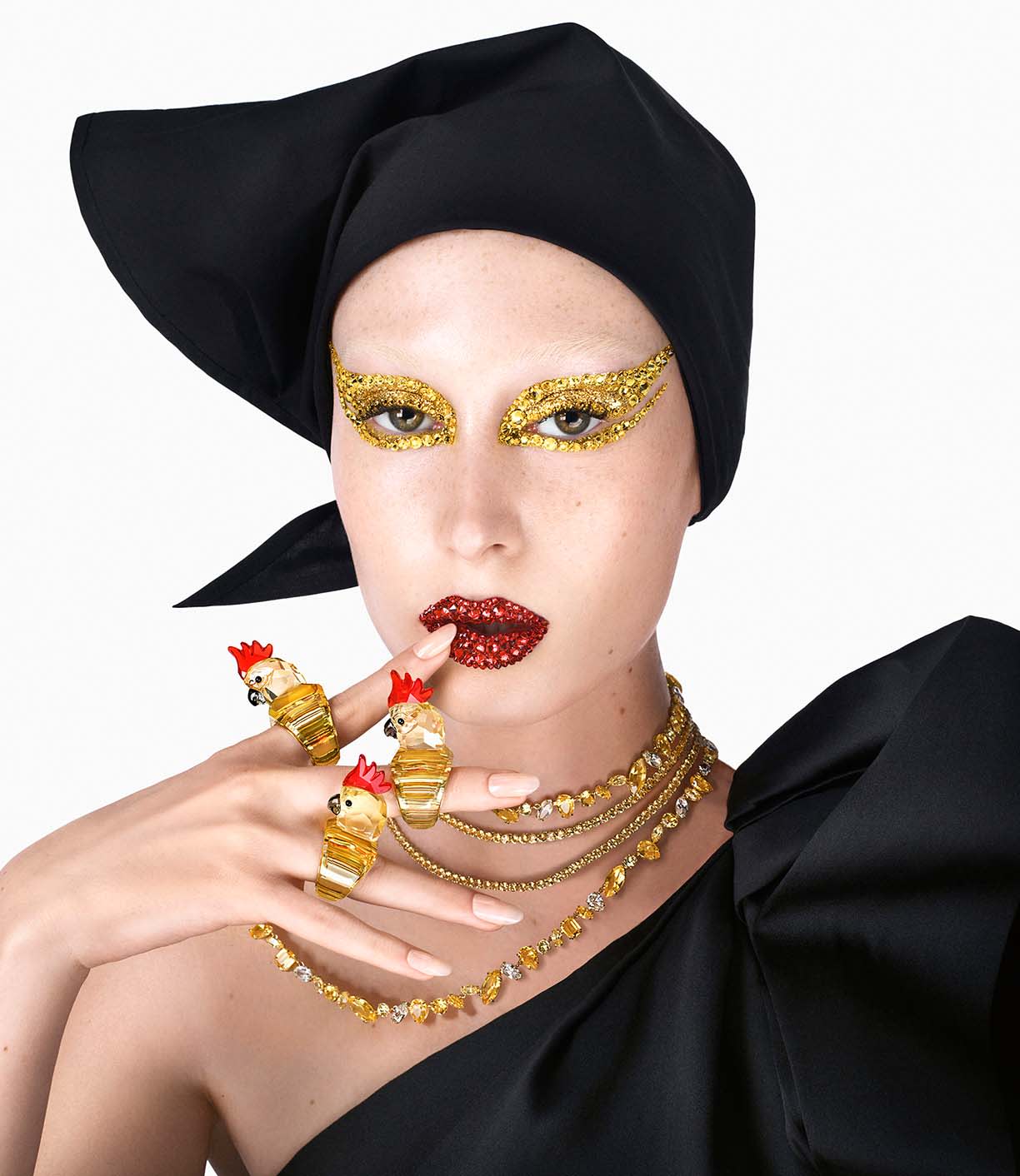 Prsten s papouškem od Swarovski a žluté šperky