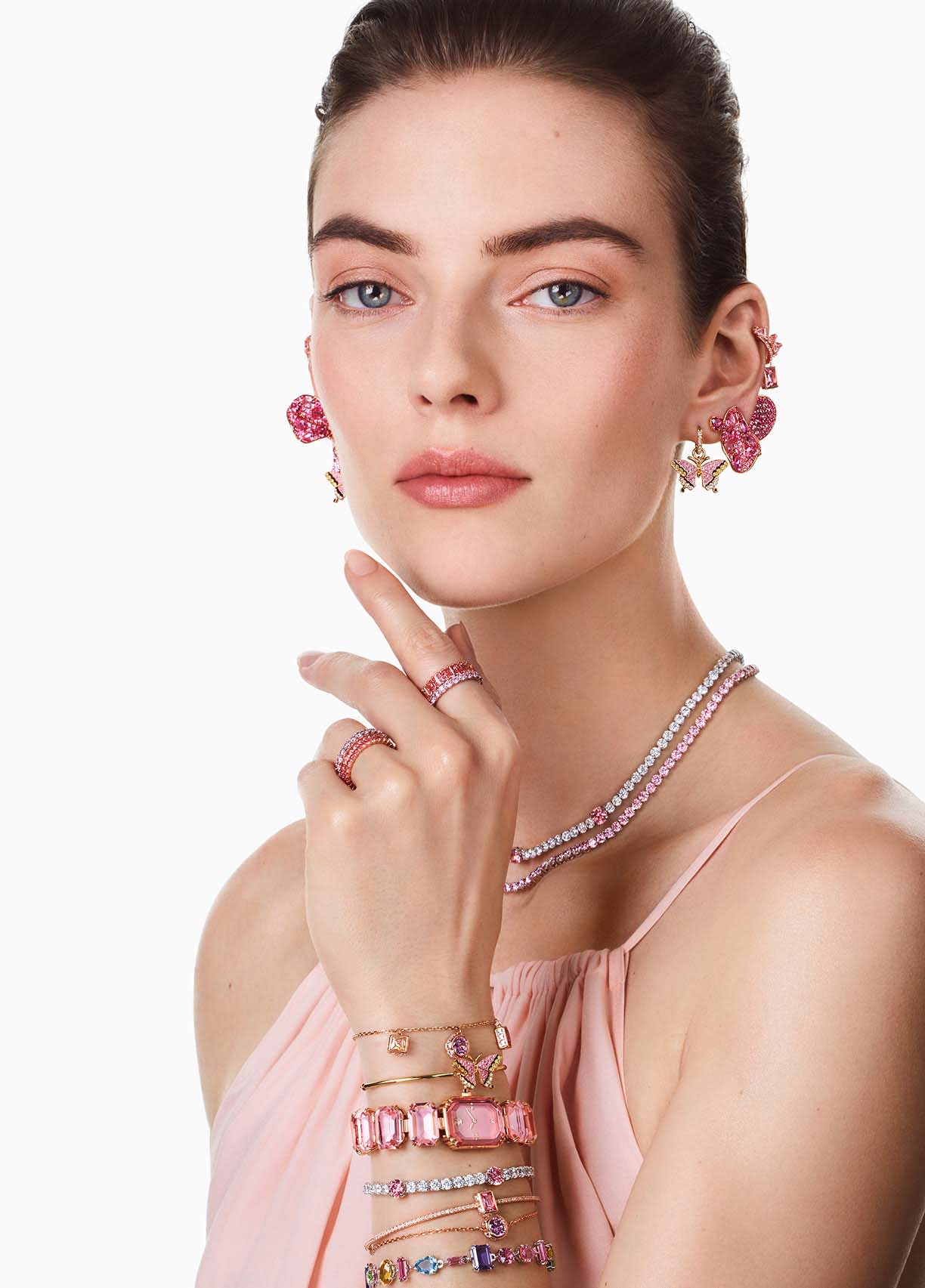 Jewelry made with Swarovski pink crystals
