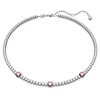 Matrix Tennis necklace, Mixed cuts, Pink, Rhodium plated