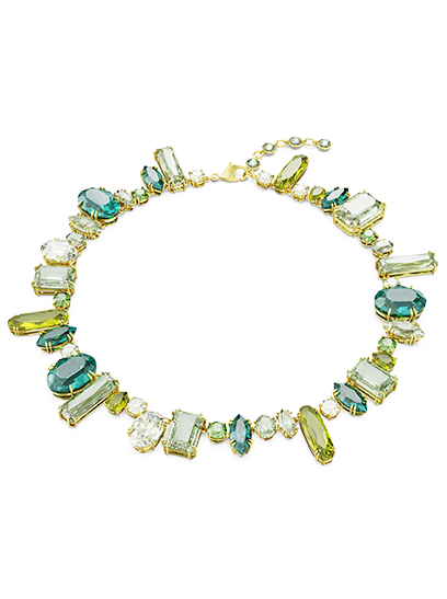 Gema necklace Mixed cuts, Green, Gold-tone plated
