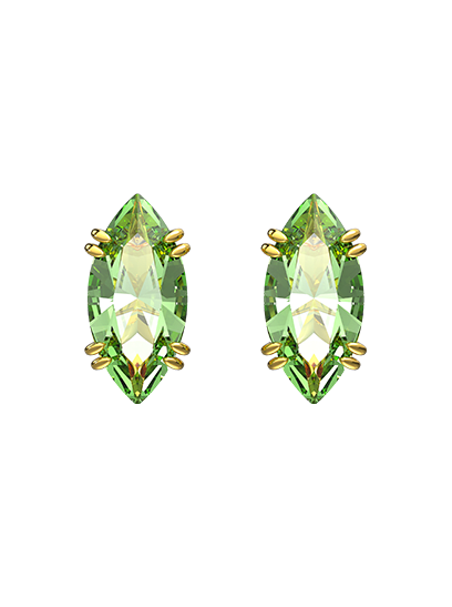Gema stud earrings, Kite cut, Green, Gold-tone plated