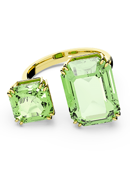 Millenia open ring, Octagon cut, Green, Gold-tone plated