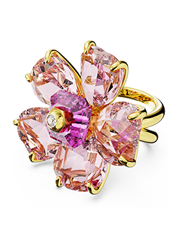 Florere cocktail ring Flower, Pink, Gold-tone plated