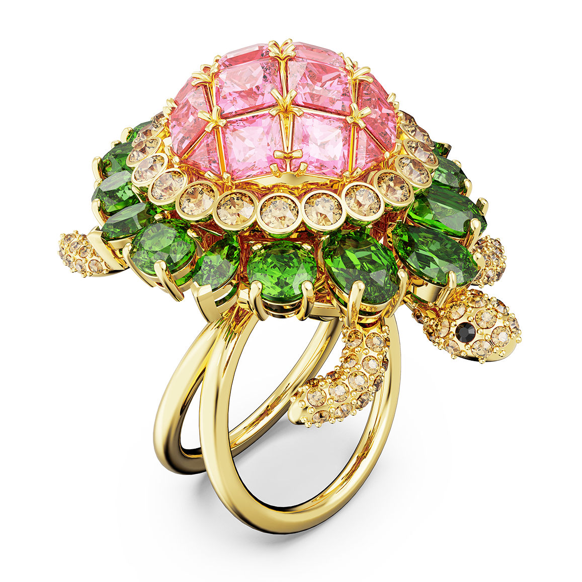 Idyllia cocktail ring Turtle, Multicolored, Gold-tone plated