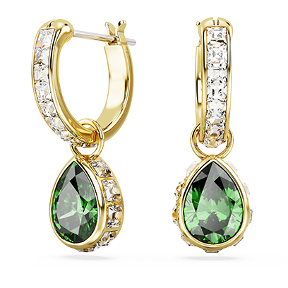 Stilla drop earrings Pear cut, Green, Gold-tone plated