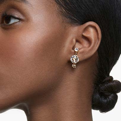 Constella ear cuffs Asymmetrical design, Round cut, White, Gold-tone plated