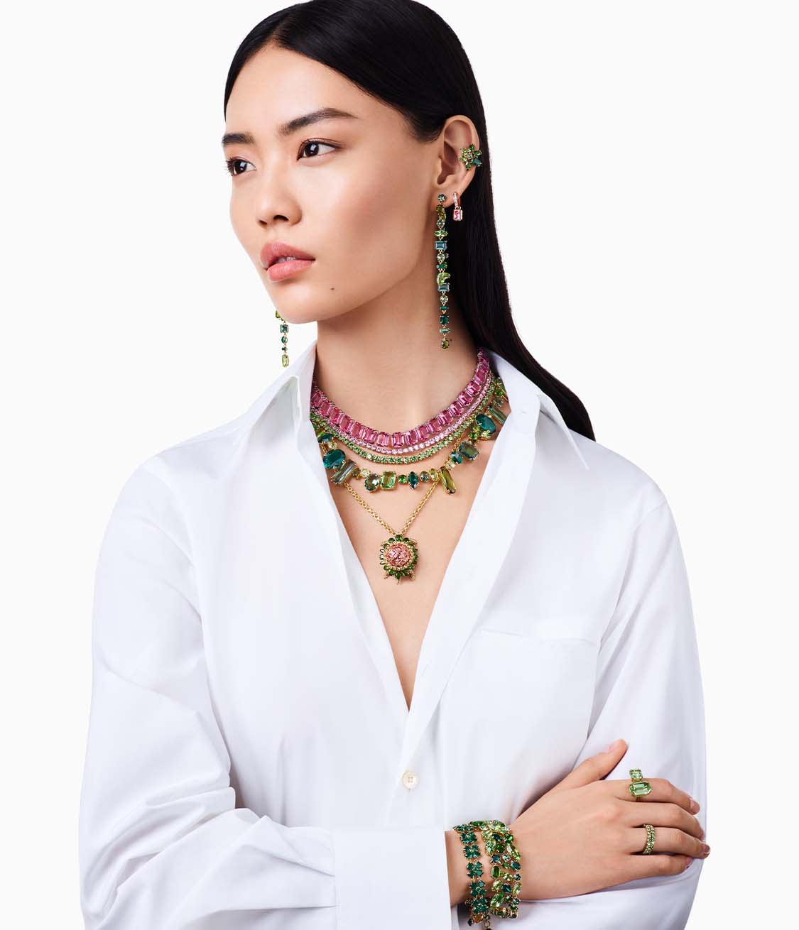 Swarovski green and pink crystal jewelry