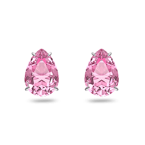 Gema stud earrings, Drop cut, Pink, Rhodium plated