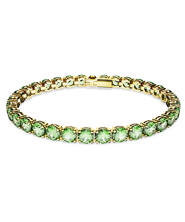 Matrix Tennis bracelet, Round cut, Medium, Green, Gold-tone plated