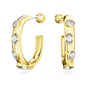 Dextera hoop earrings, Mixed cuts, White, Gold-tone plated