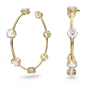 Constella hoop earrings, Round cut, Medium, White, Shiny gold-tone plated
