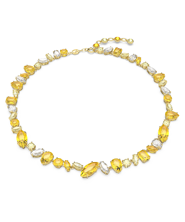 Gema necklace, Mixed cuts, Yellow, Gold-tone plated