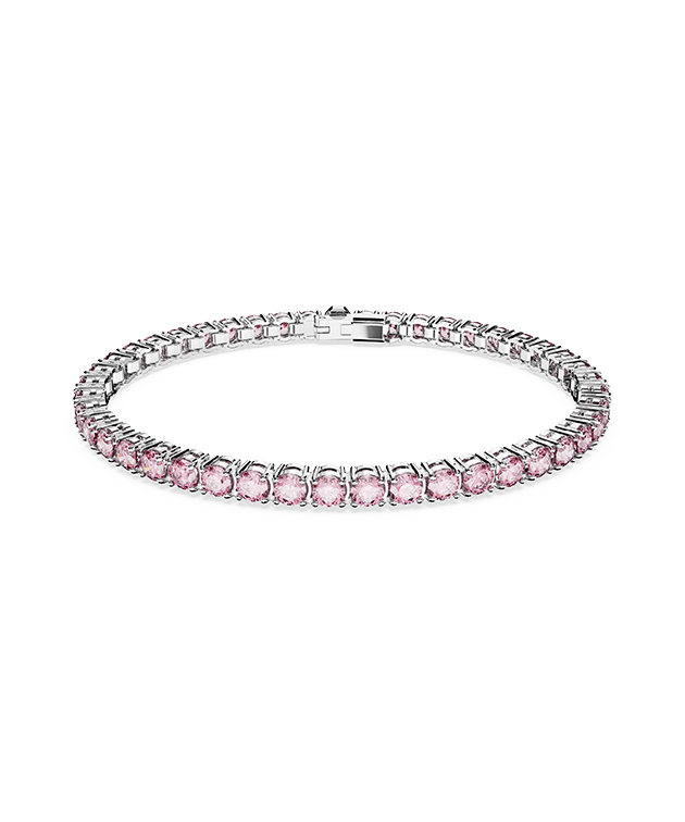 Matrix Tennis bracelet, Round cut, Small, Pink, Rhodium plated