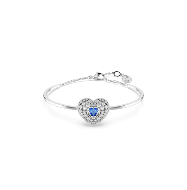 Hyperbola bangle, Heart, blue, Rhodium plated