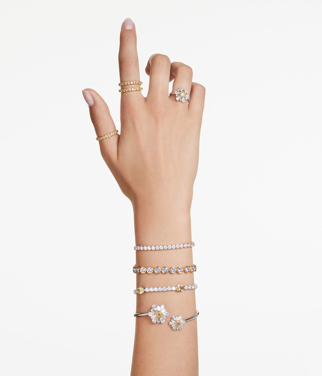Yellow and clear crystal rings