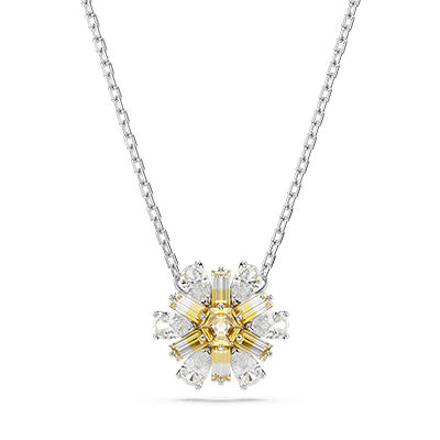 Idyllia pendant, Flower, Yellow, Rhodium plated