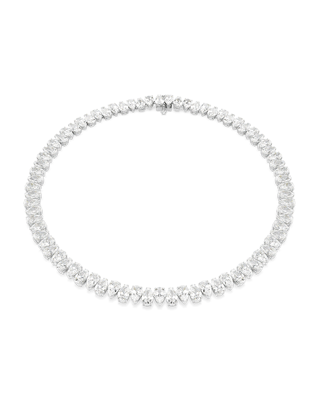 Matrix necklace, Pear cut, White, Rhodium plated