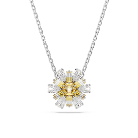 Idyllia pendant, Flower, Yellow, Rhodium plated