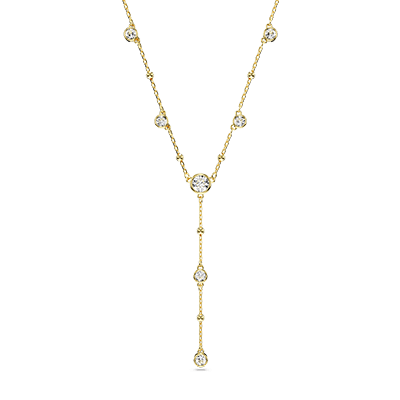 Imber Y necklace, Round cut, Scattered design, White, Gold-tone plated